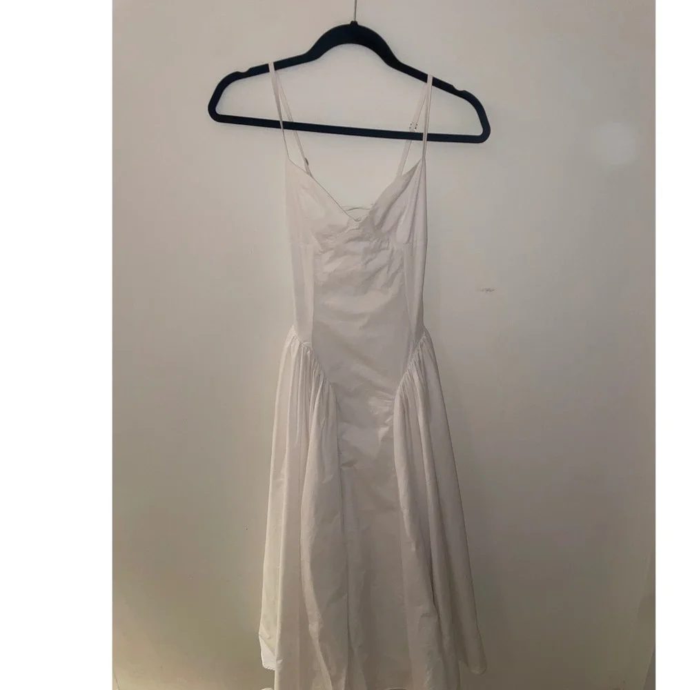 Babyboo Fashion White Corset Lace Up Back Midi Dress XS Pleated Full Skirt Sweet